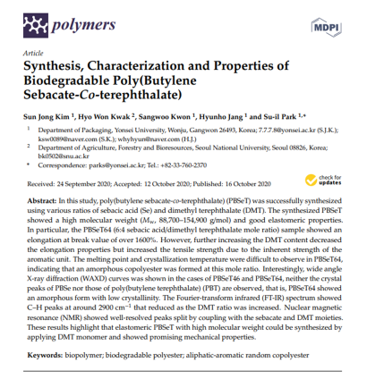 Synthesis, Characterization and Properties of Biodegradable Poly(Butylene Sebacate-Co-terephthalate)