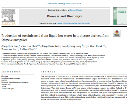 Production of succinic acid from liquid hot water hydrolysate derived from Quercus mongolica