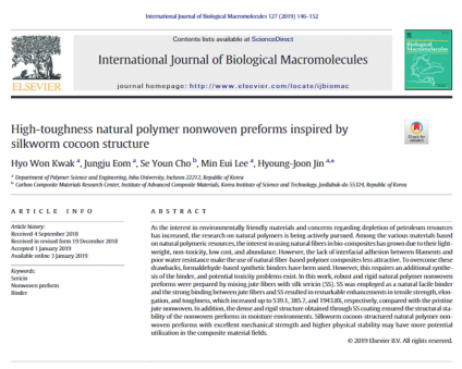 High-toughness natural polymer nonwoven preforms inspired by silkworm cocoon structure