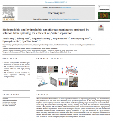 Biodegradable and hydrophobic nanofibrous membranes produced by solution blow spinning for efficient oil/water separation