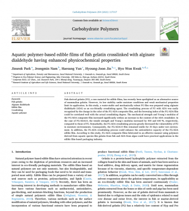 Aquatic polymer-based edible films of fish gelatin crosslinked with alginate dialdehyde having enhanced physicochemical properties