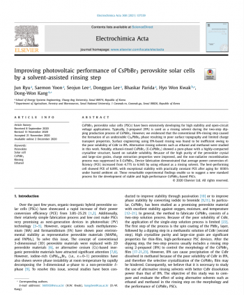 Improving photovoltaic performance of CsPbBr3 perovskite solar cells by a solvent-assisted rinsing step