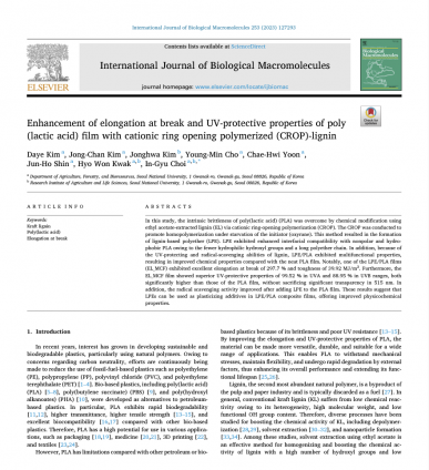 Enhancement of elongation at break and UV-protective properties of poly (lactic acid) film with cationic ring opening polymerized (CROP)-lignin