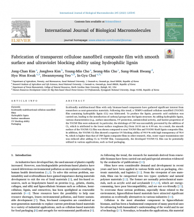 Fabrication of transparent cellulose nanofibril composite film with smooth surface and ultraviolet blocking ability using hydrophilic lignin